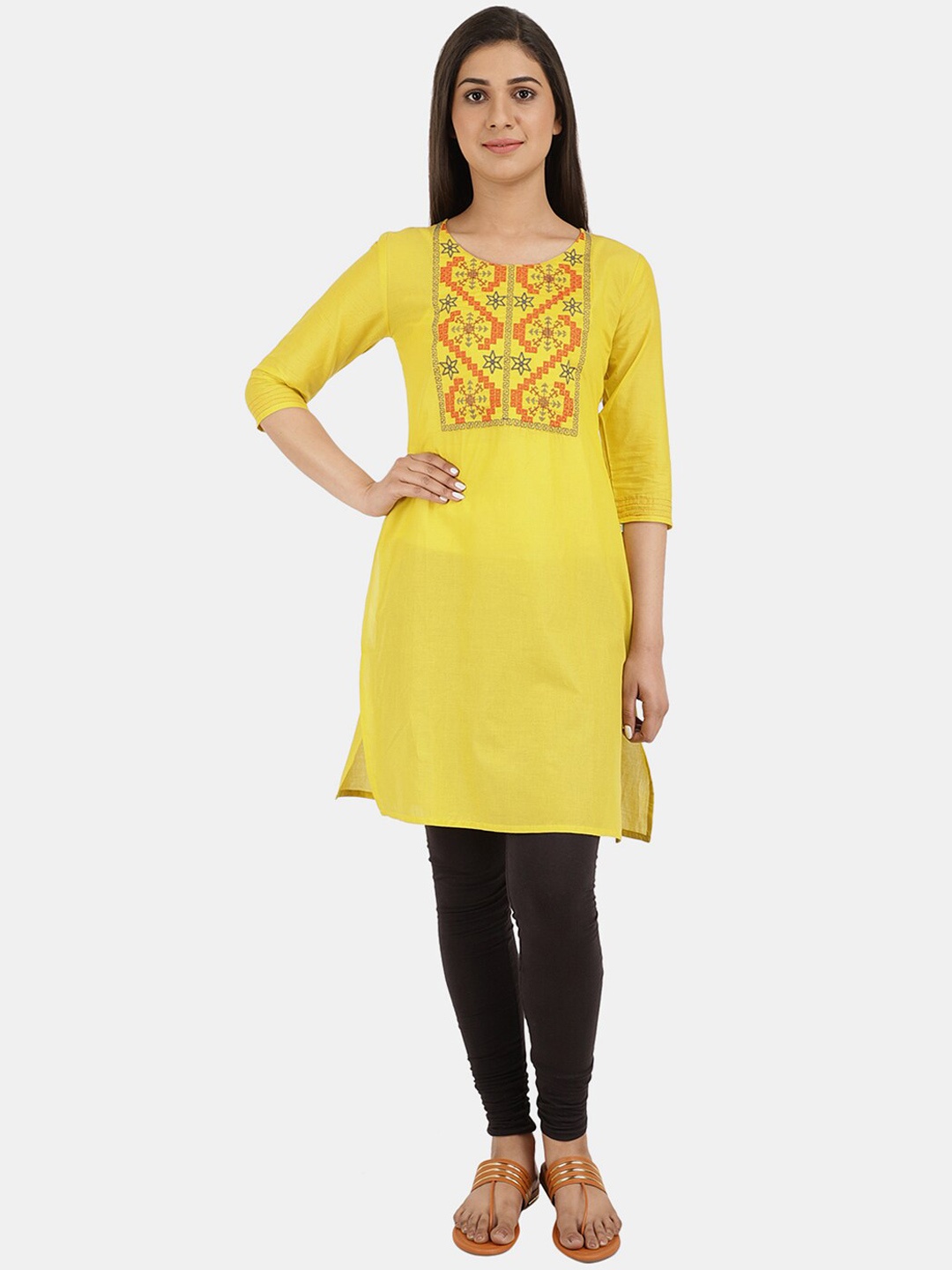 

V-Mart Printed Straight Regular Cotton Kurta, Yellow