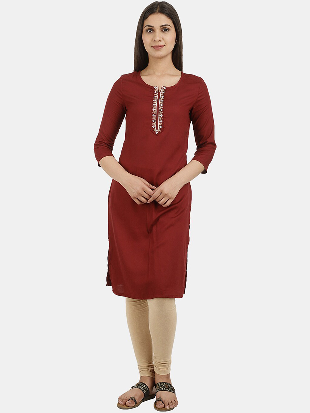 

V-Mart Women Round Neck Kurta, Maroon