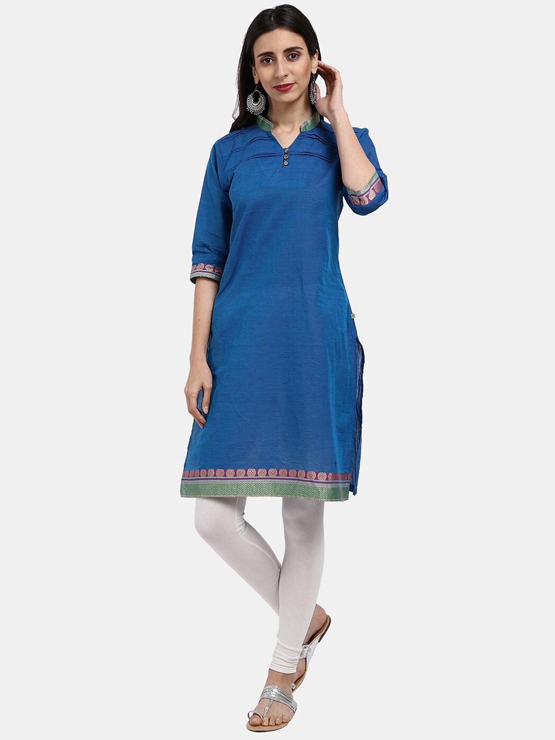

V-Mart Mandarin Collar A-Line Cotton Kurta, Blue