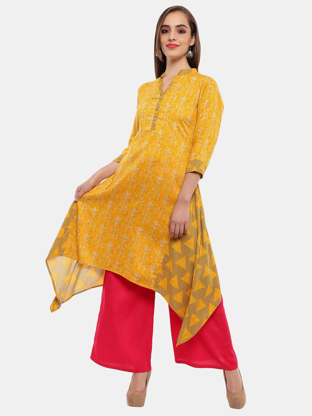 

V-Mart Ethnic Motifs Mandarin Collar Printed Kurta, Mustard