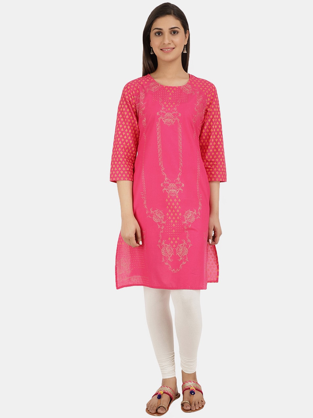 

V-Mart Printed Round Neck Cotton Kurta, Fuchsia