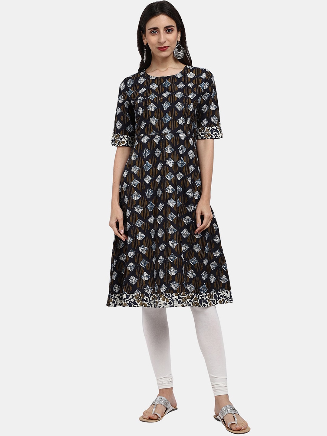 

V-Mart Women Navy Blue Cotton Ethnic Motifs Printed Kurta