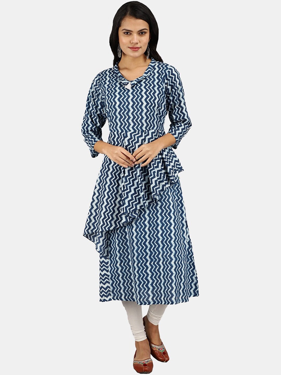 

V-Mart Striped Regular A-Line Cotton Kurta, Blue