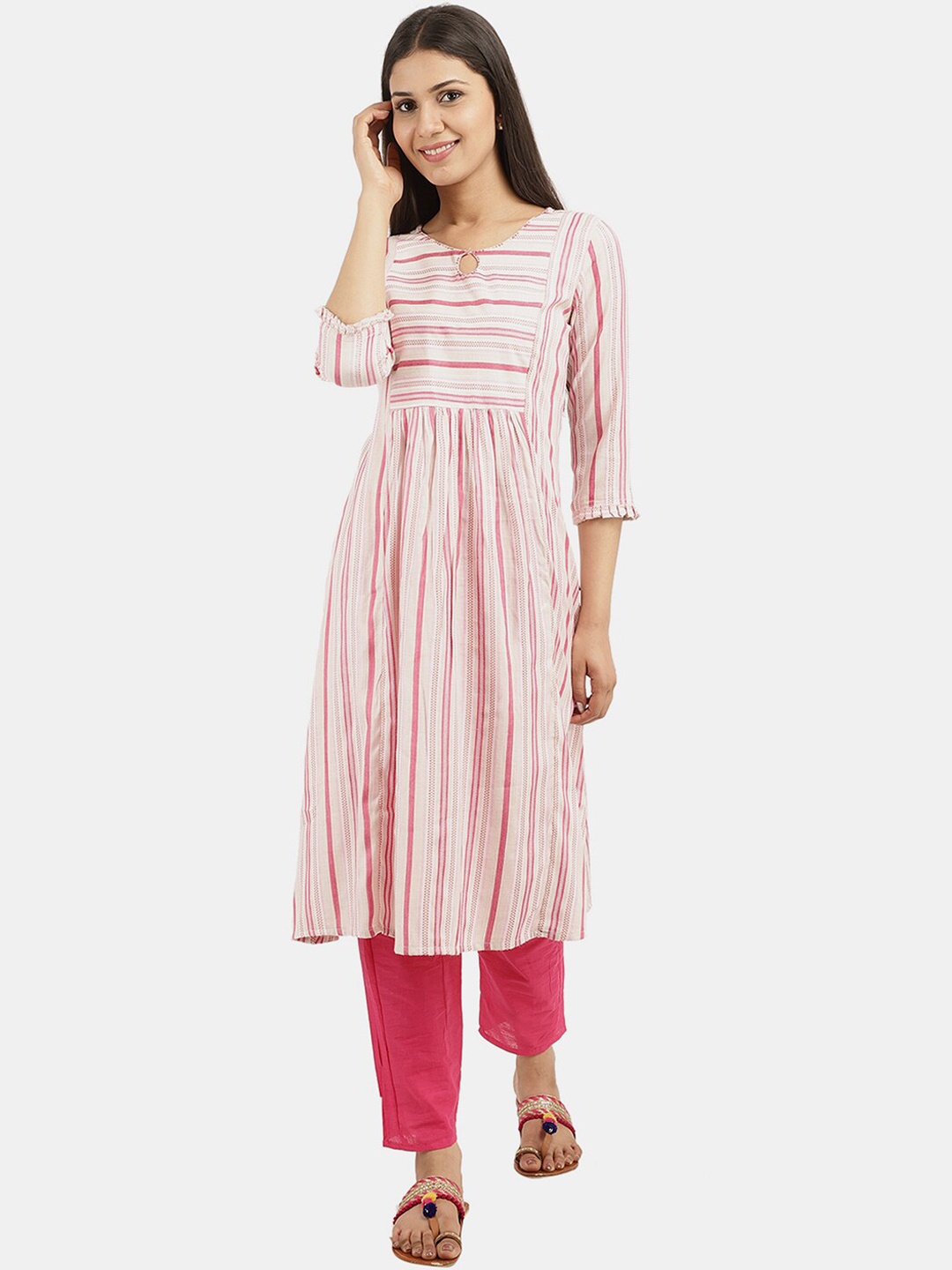 

V-Mart Women Pink Striped Kurta