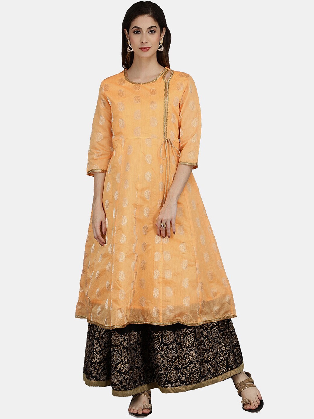 

V-Mart Paisley Straight Woven Design Regular Cotton Kurta, Orange
