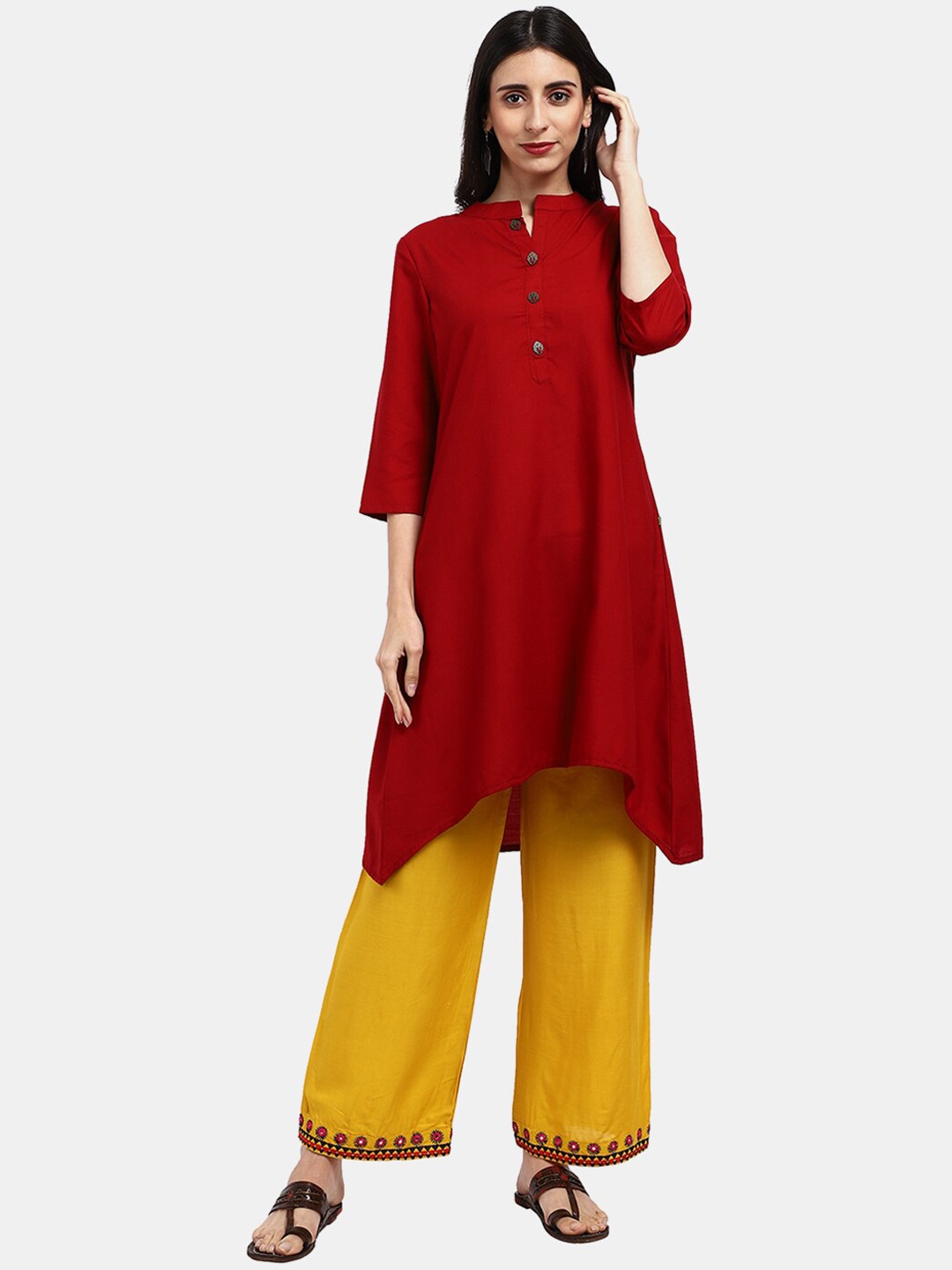 

V-Mart Women Mandarin Collar Kurta, Maroon