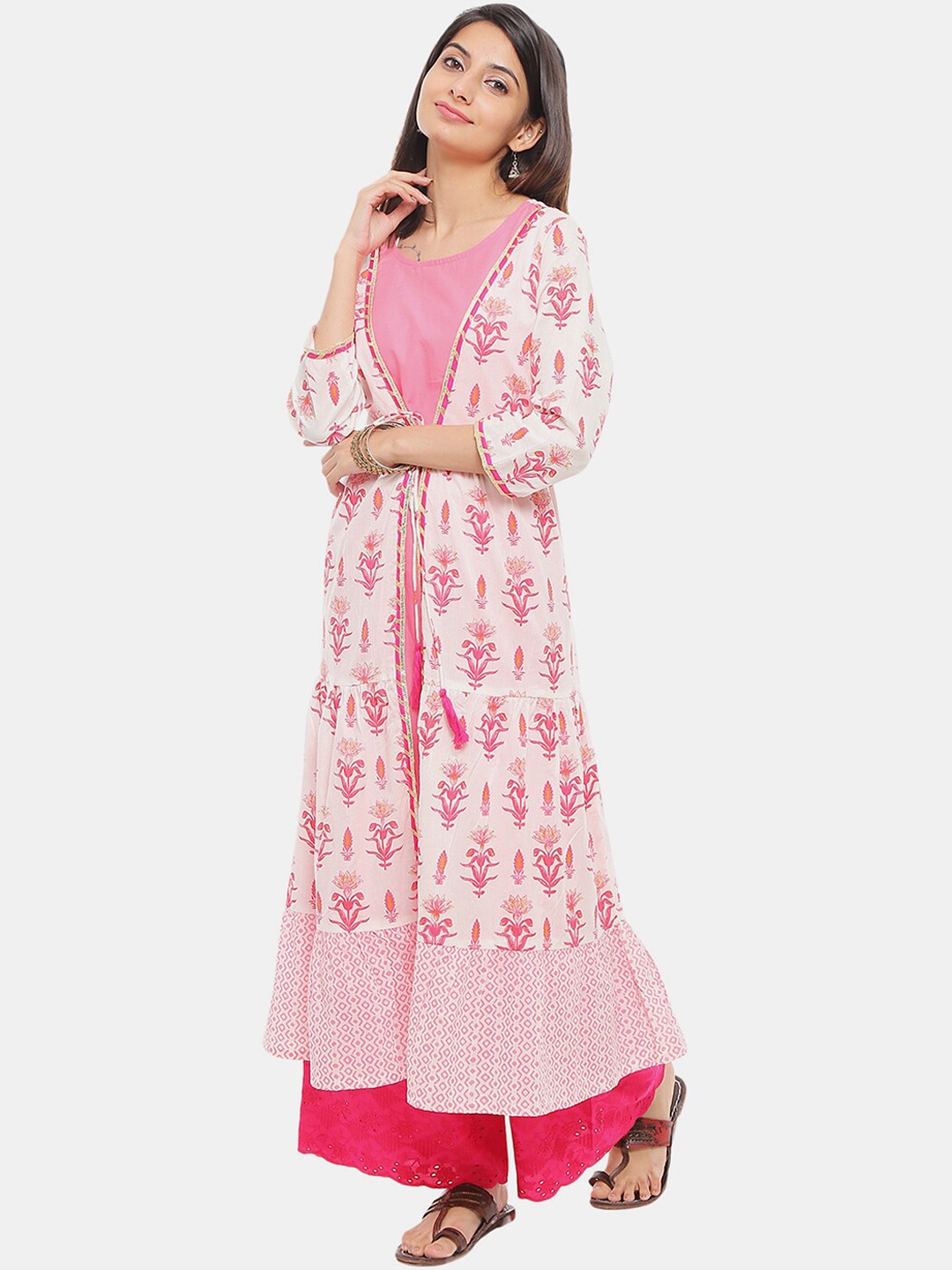

V-Mart Floral Printed Anarkali Cotton Kurta, White