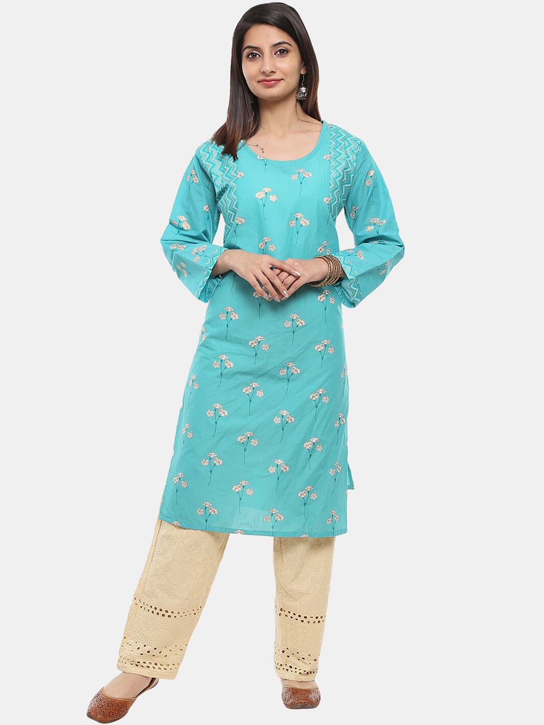 

V-Mart Cotton Floral Printed Regular Kurta, Green