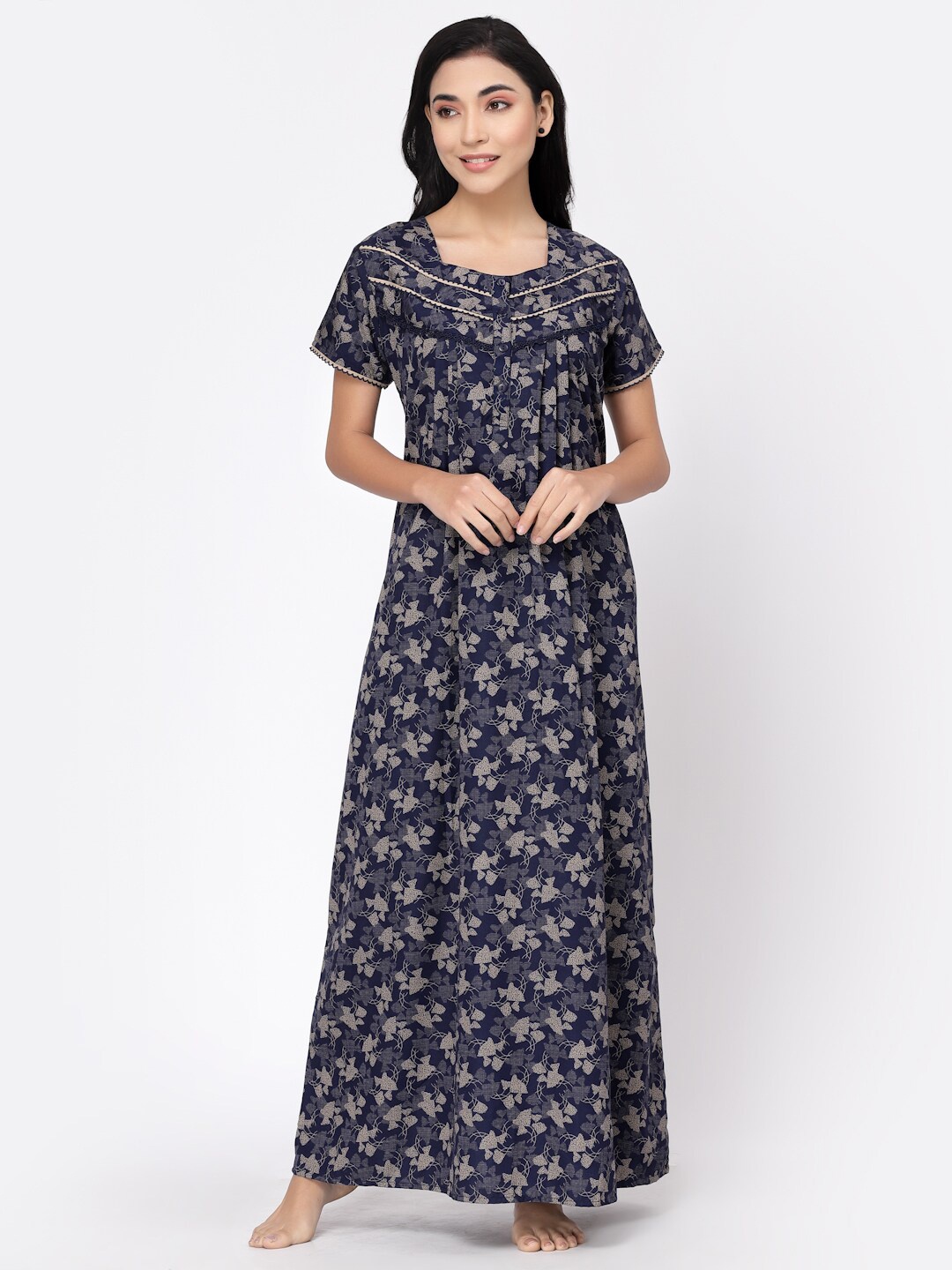 

Sweet Dreams Navy Blue Printed Maxi Nightdress