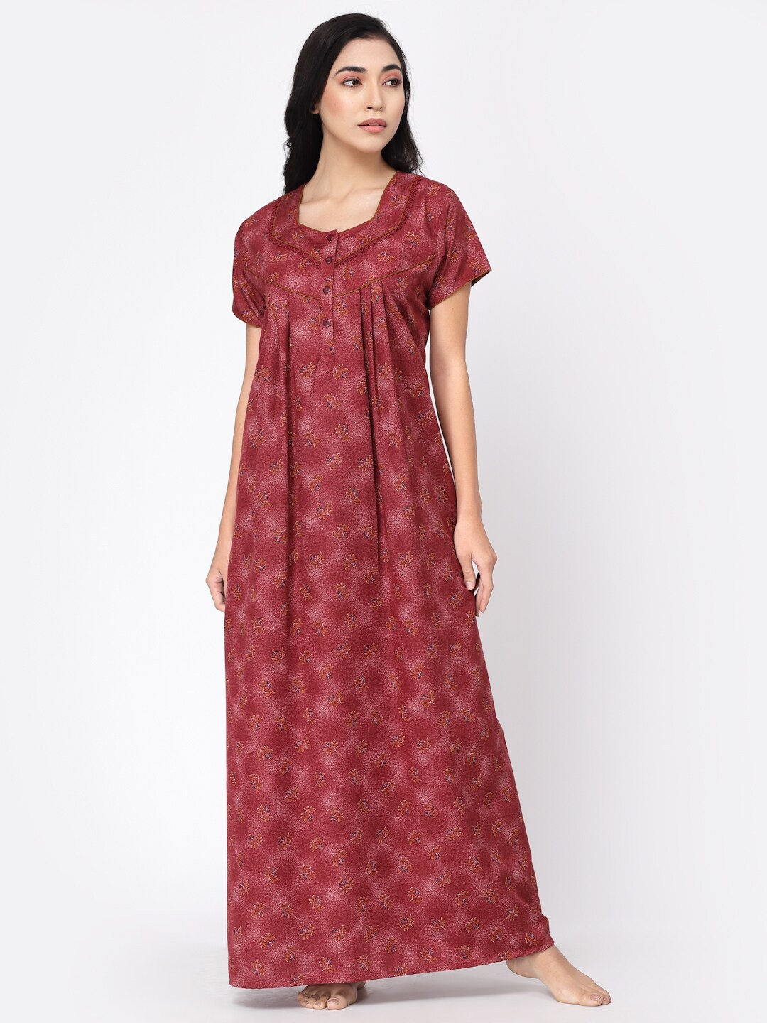 

Sweet Dreams Maroon Printed Maxi Nightdress
