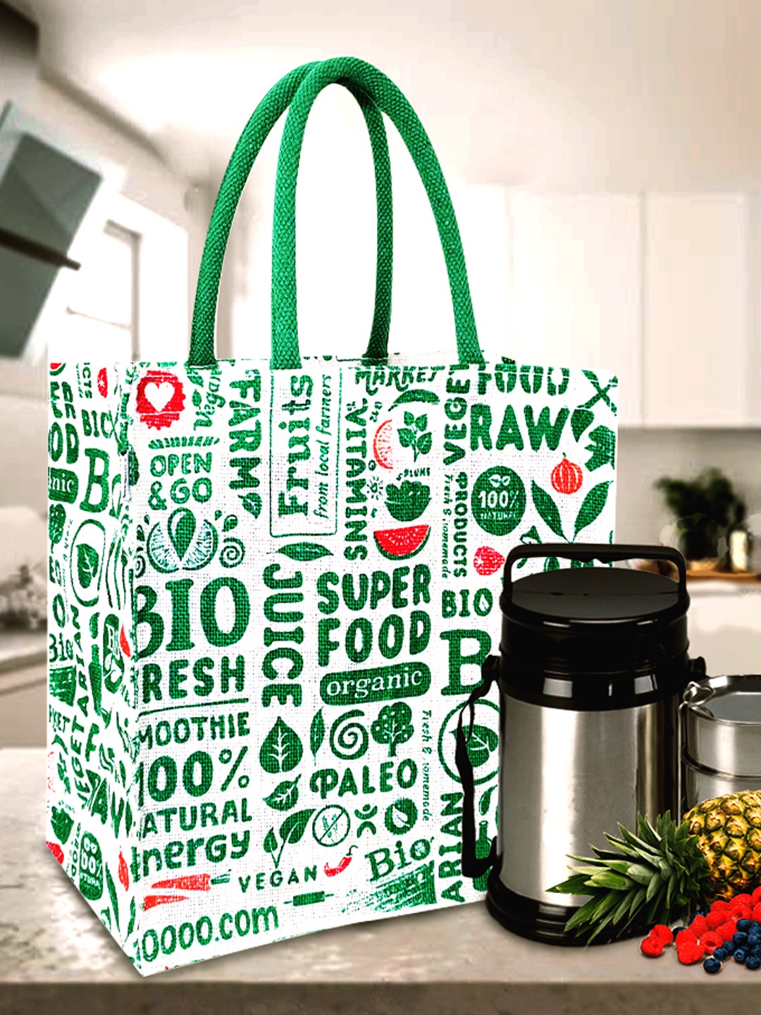 

earthbags Printed Oversized Jute Tote Bag Handbags, White