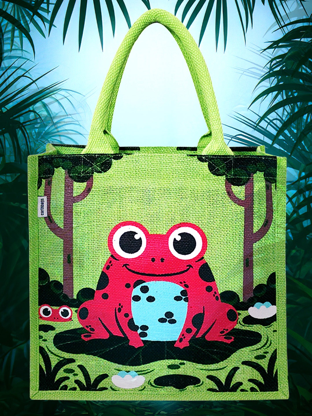 

earthbags Printed Jute Tote Bag Handbags, Green