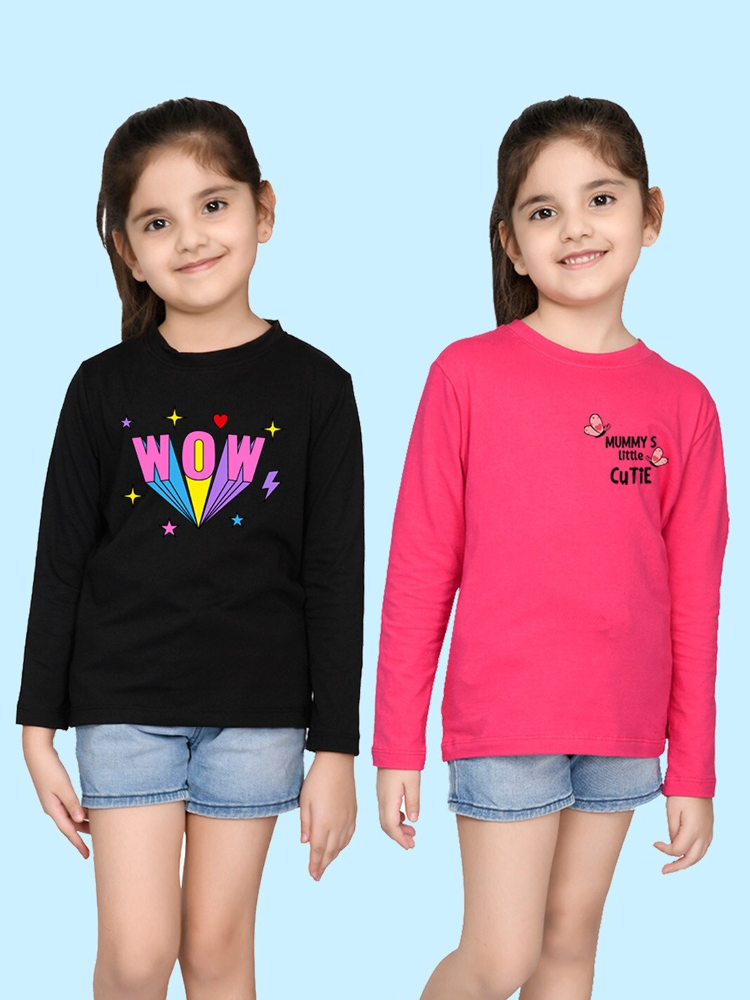 

NUSYL Girls Black & Pink Pack of 2 Typography Printed T-shirts