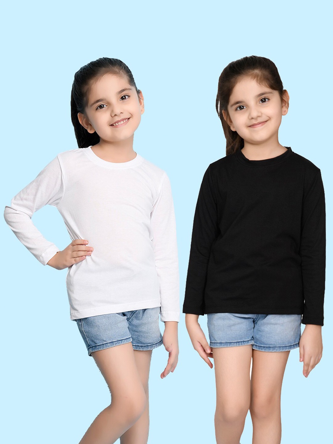 

NUSYL Girls White & Black Pack of 2 Solid T-shirts