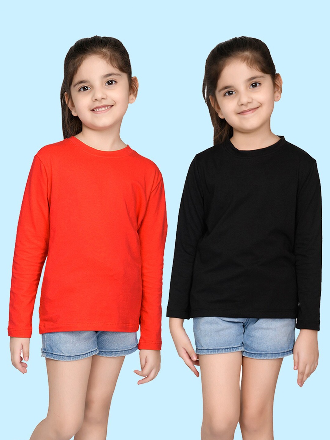 

NUSYL Girls Red & Black Pack of 2 Solid T-shirts