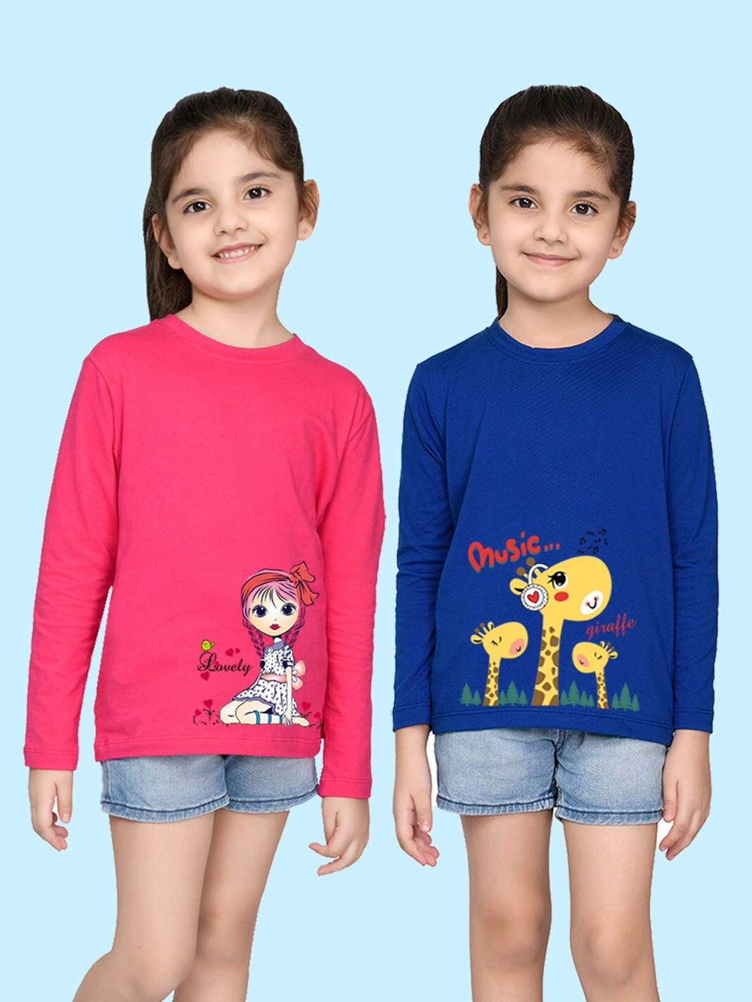 

NUSYL Girls Pack Of 2 Printed Cotton T-shirt, Pink