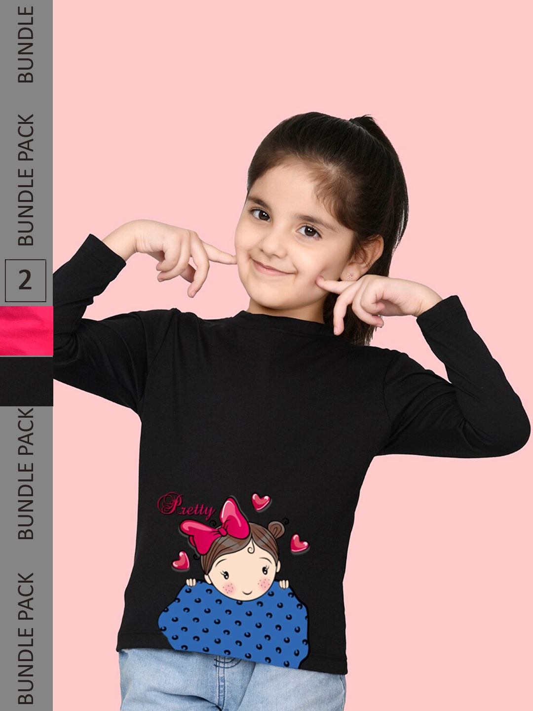 

NUSYL Girls Black & Pink Pack of 2 Graphic Printed T-shirts