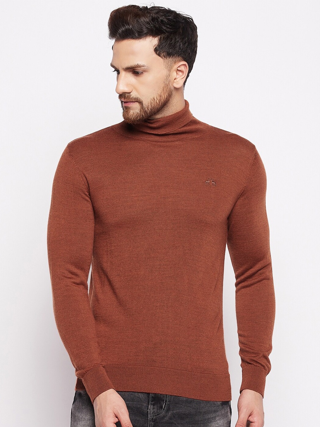 

98 Degree North Men Rust Turtle Neck Long Sleeves Wool Pullover