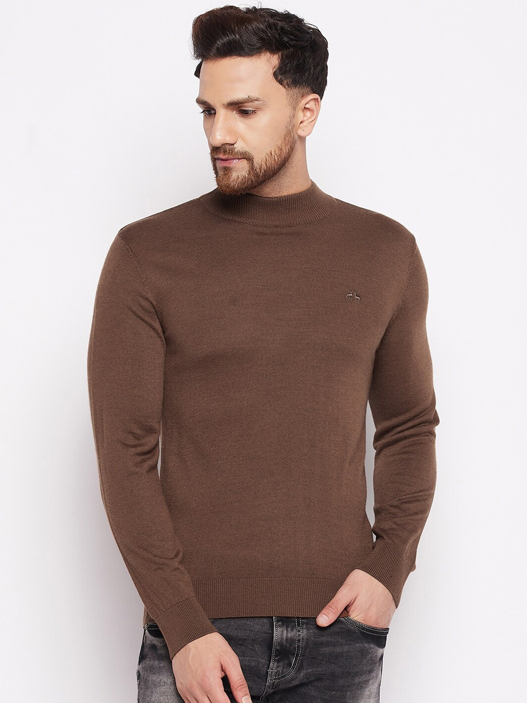 

98 Degree North Men Brown Round Neck Long Sleeves Wool Pullover