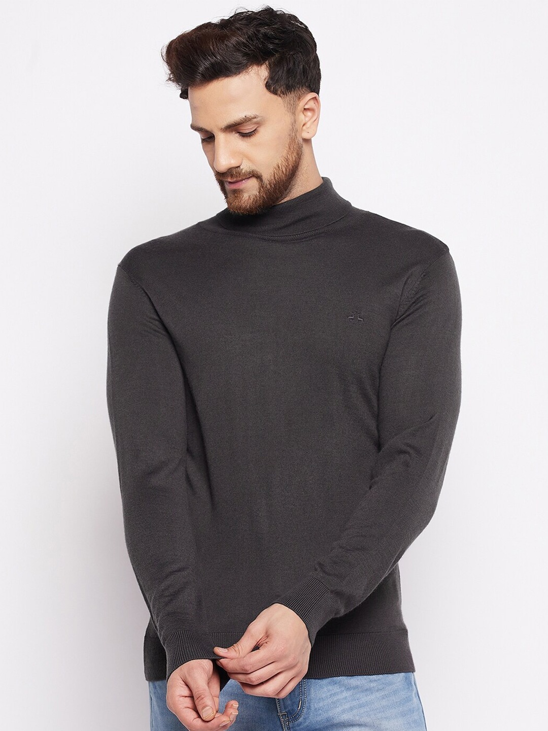 

98 Degree North Men Turtle Neck Long Sleeves Wool Pullover, Charcoal