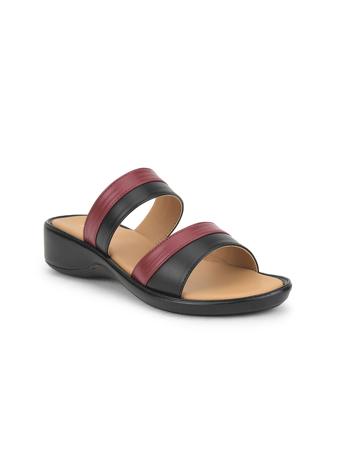Liberty Women Maroon Colourblocked Open Toe Flats