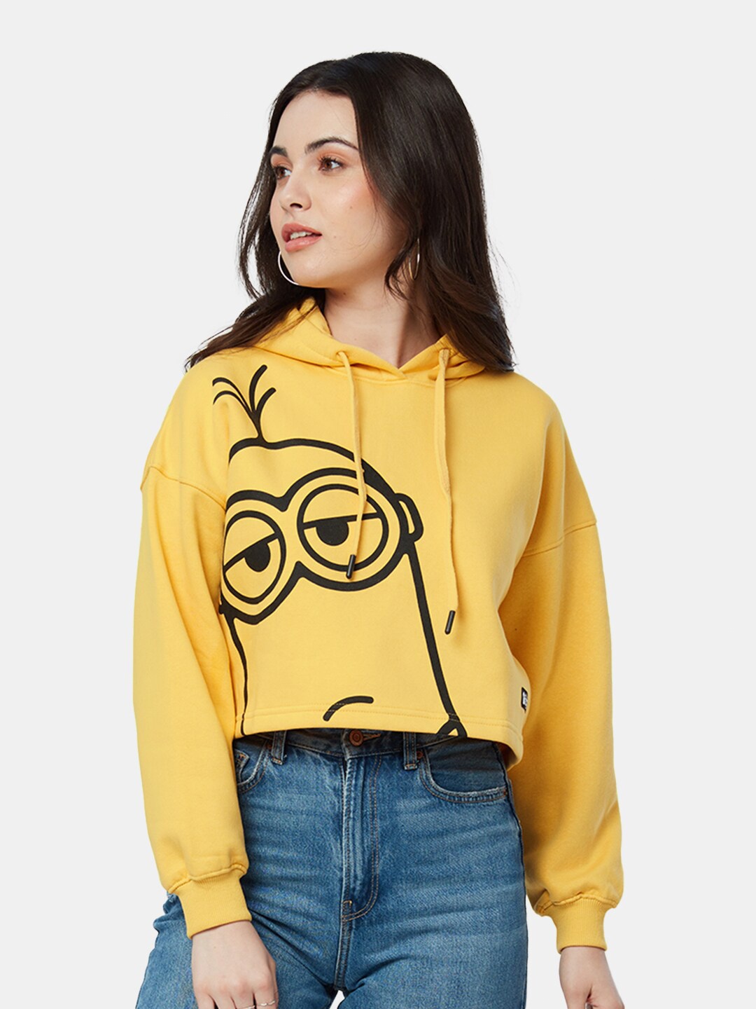 

The Souled Store Women Minions Printed Cotton Hooded Oversized Sweatshirt, Yellow