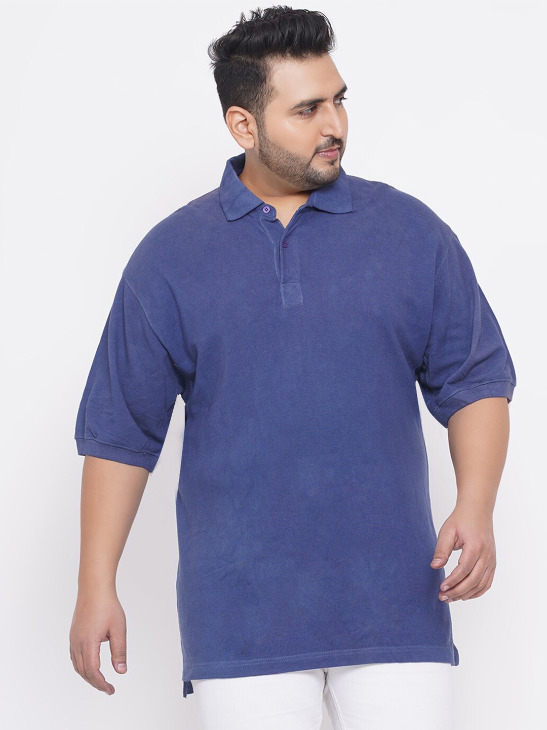 

Santonio Men Plus Size Navy Blue Polo Collar Cotton T-shirt
