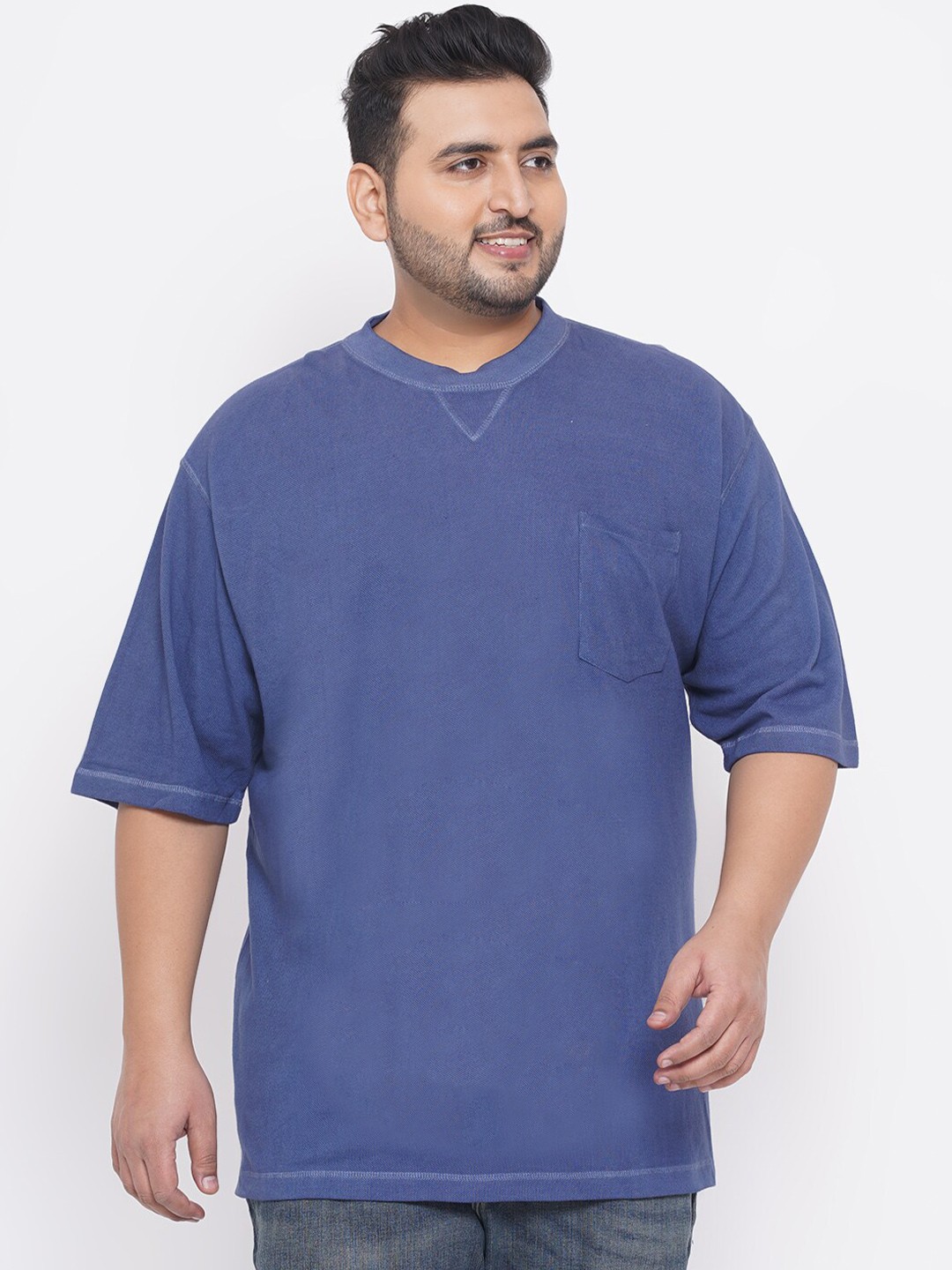 

Santonio Men Plus Size Blue Regular Fit Cotton T-shirt