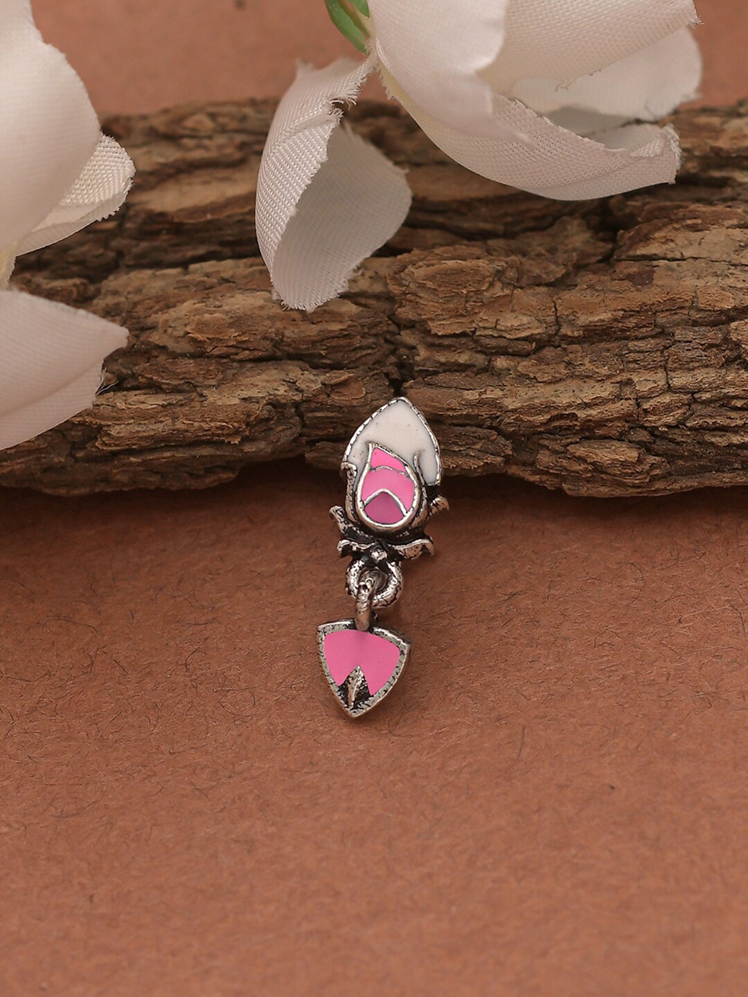

Voylla Women Silver-Plated & Pink Nosepin