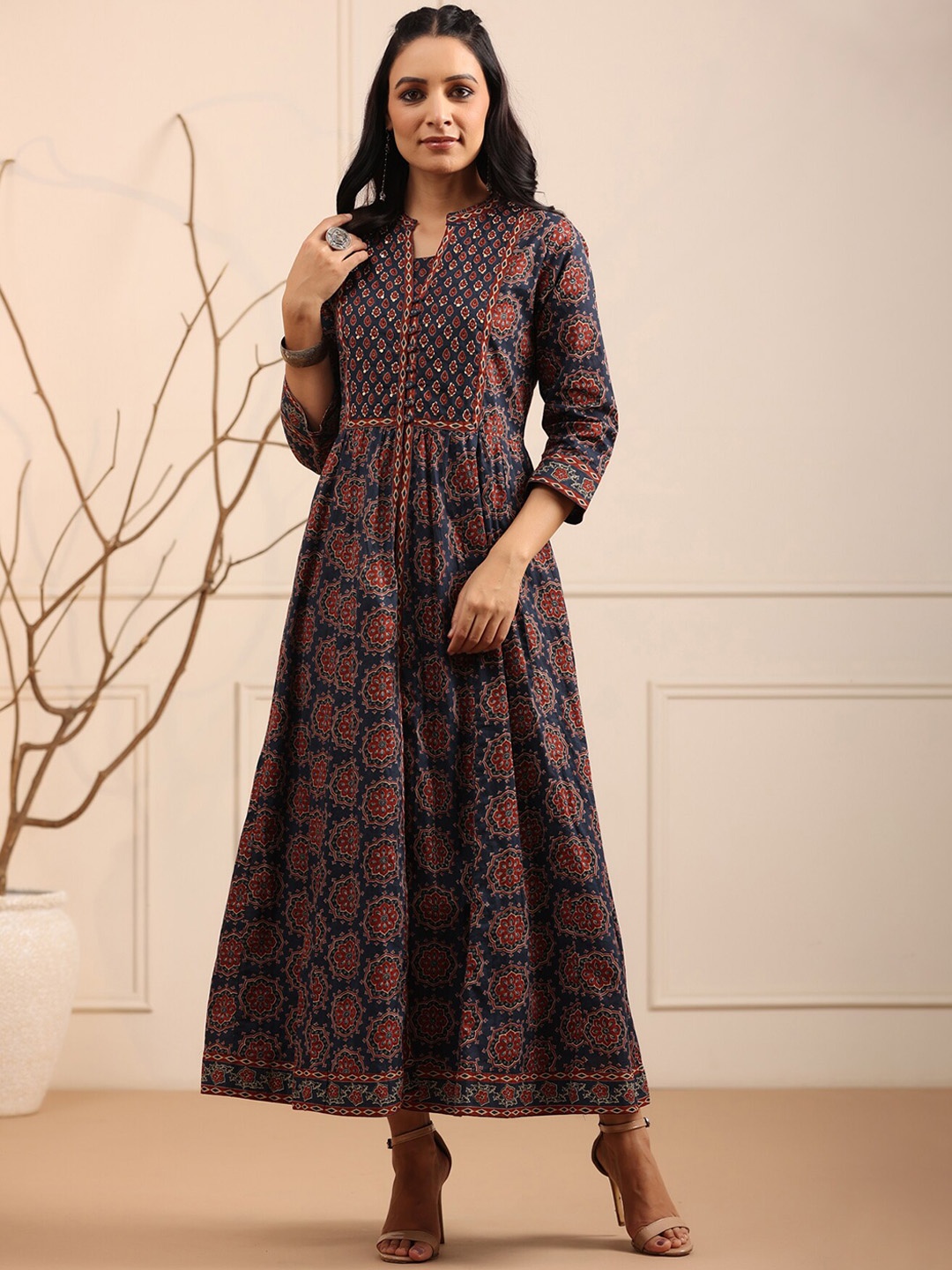 

Rain & Rainbow Blue & Red Printed Pure Cotton Maxi Dress