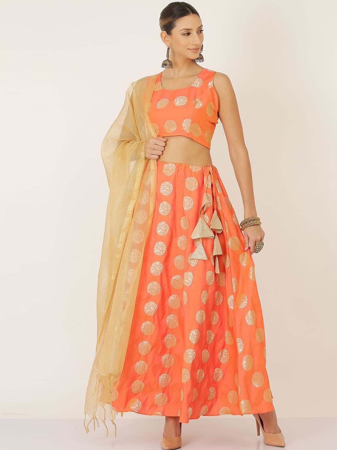 

KAANCHIE NANGGIA Semi-Stitched Lehenga & Blouse With Dupatta, Orange