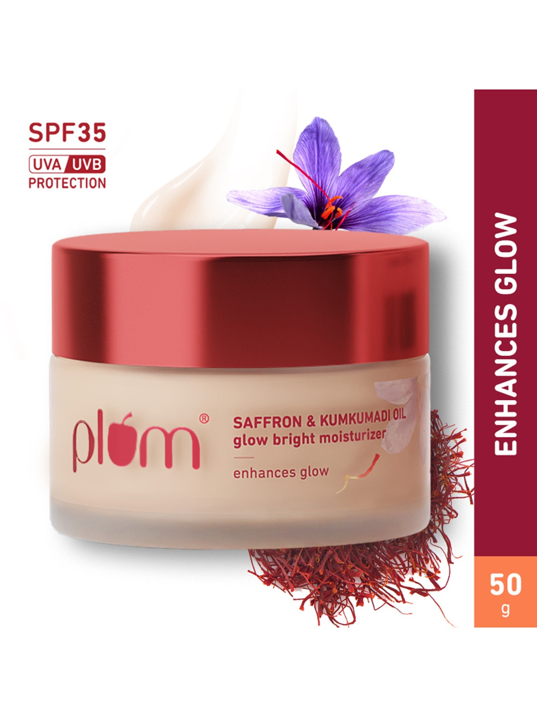 

Plum Saffron & Kumkumadi Oil Glow Bright Moisturizer For Dull Skin With SPF 35 - 50g, Na