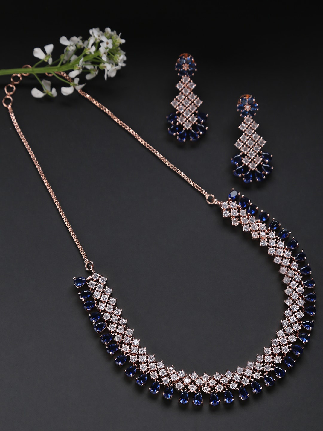 

SOHI Gold-Toned & Blue AD-Studded Gold-Plated Jewellery Set, White