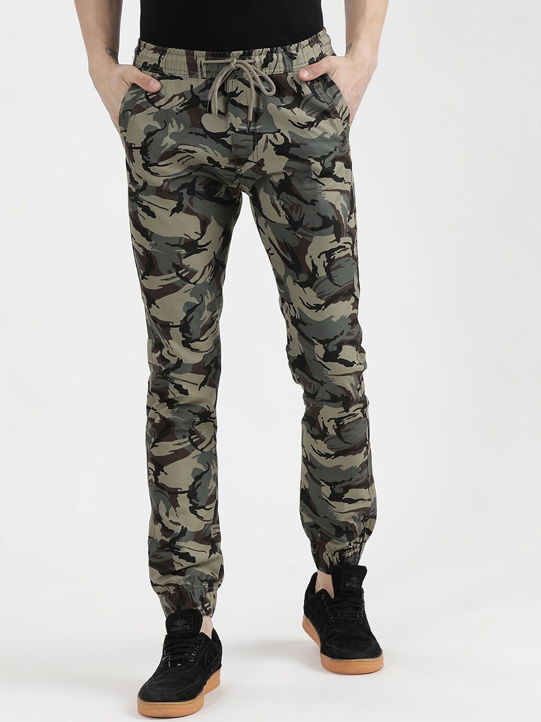 

V2 Value & Variety Men Olive Green & Beige Camouflage Printed Joggers Track Pants