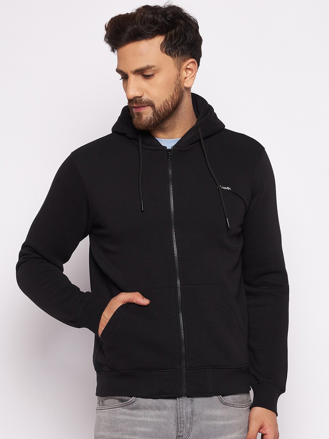 

98 Degree North Men Fleece Open Front Jacket, Black