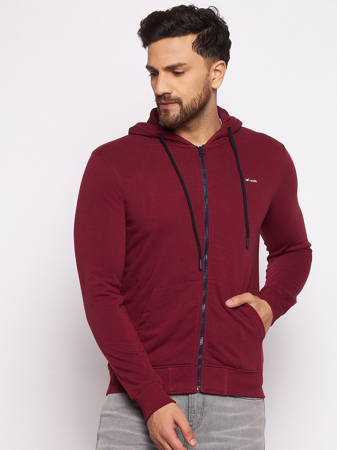

98 Degree North Men Fleece Open Front Jacket, Maroon