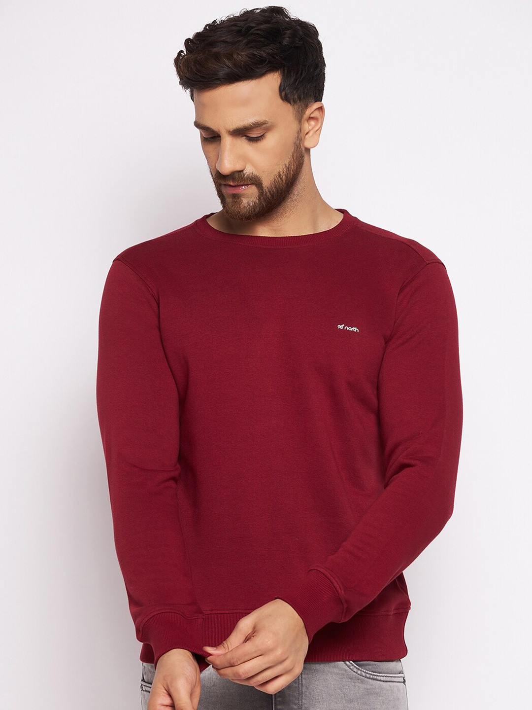 

98 Degree North Men Maroon Fleece Sweatshirt
