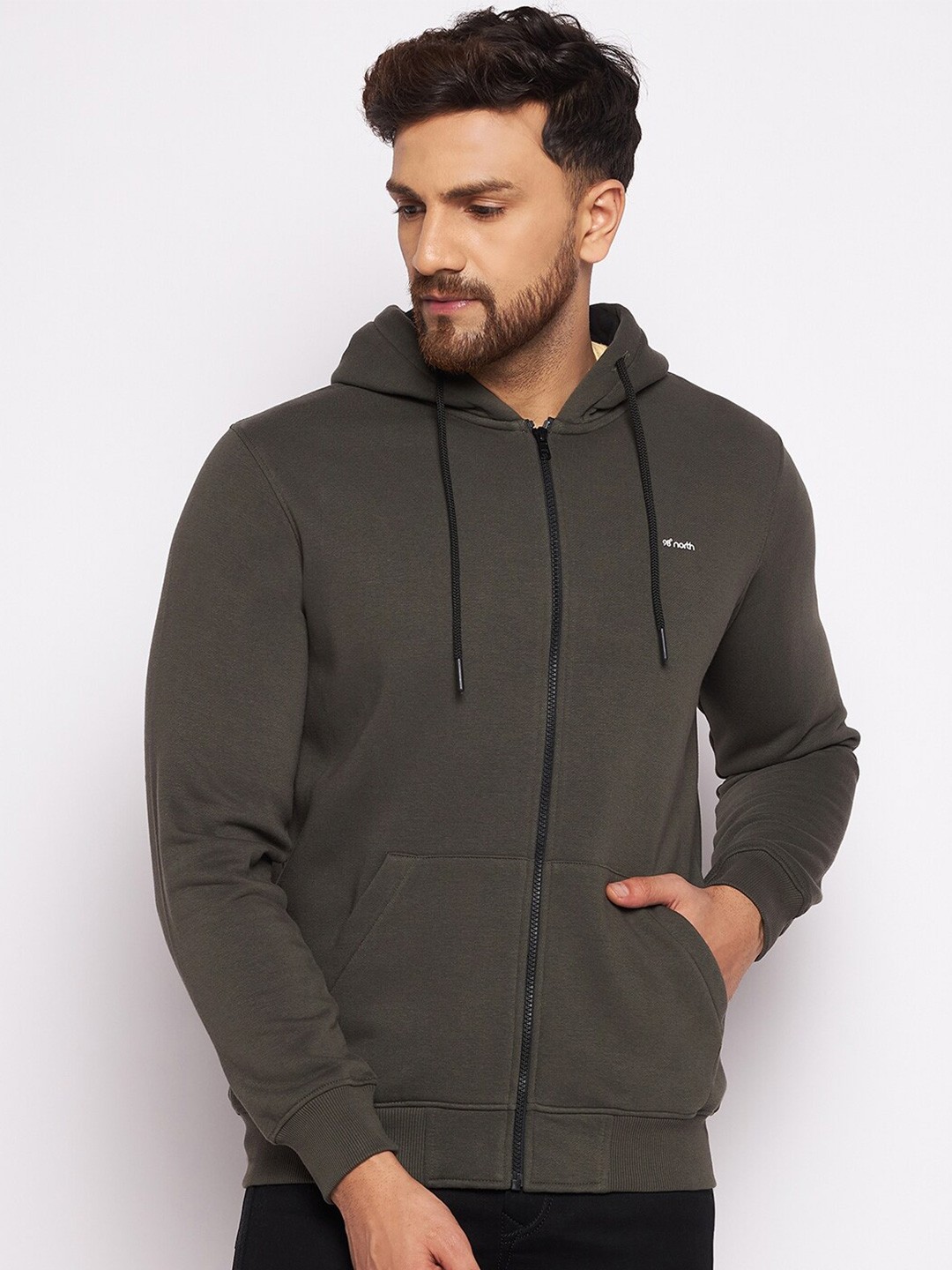 

98 Degree North Men Olive Green Hooded Fleece Sweatshirt