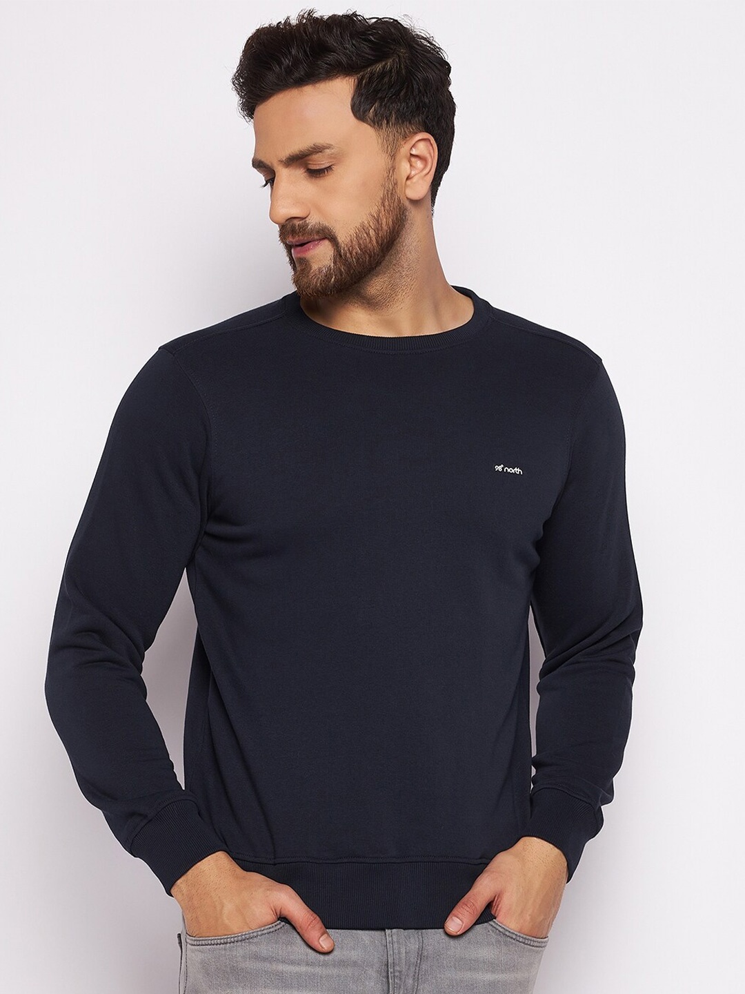 

98 Degree North Men Navy Blue Fleece Sweatshirt