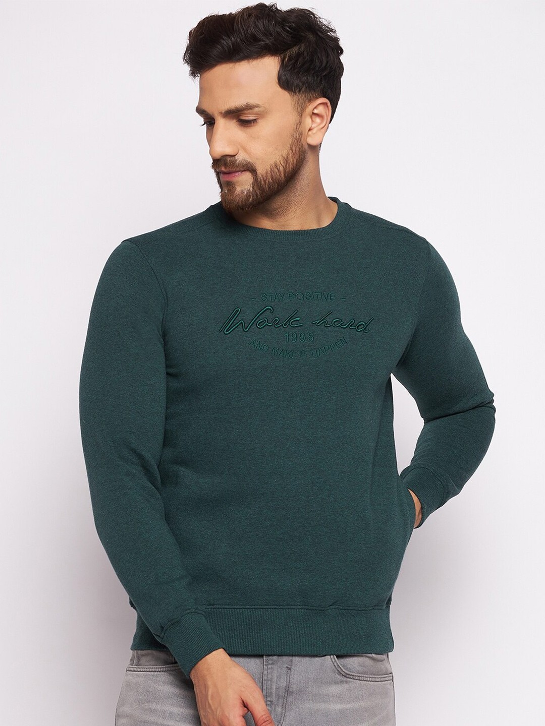 

98 Degree North Men Green Fleece Sweatshirt