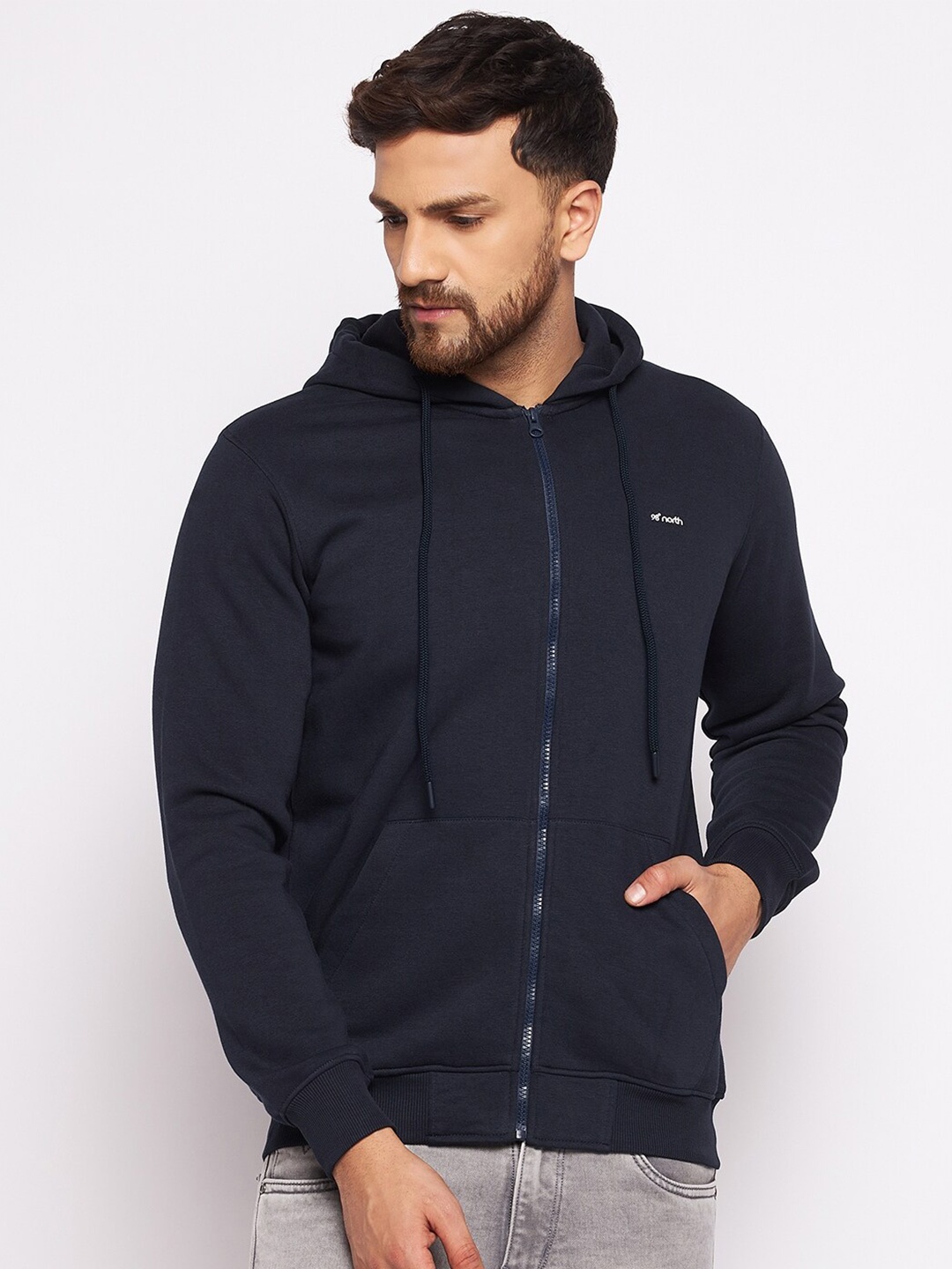 

98 Degree North Men Navy Blue Hooded Sweatshirt