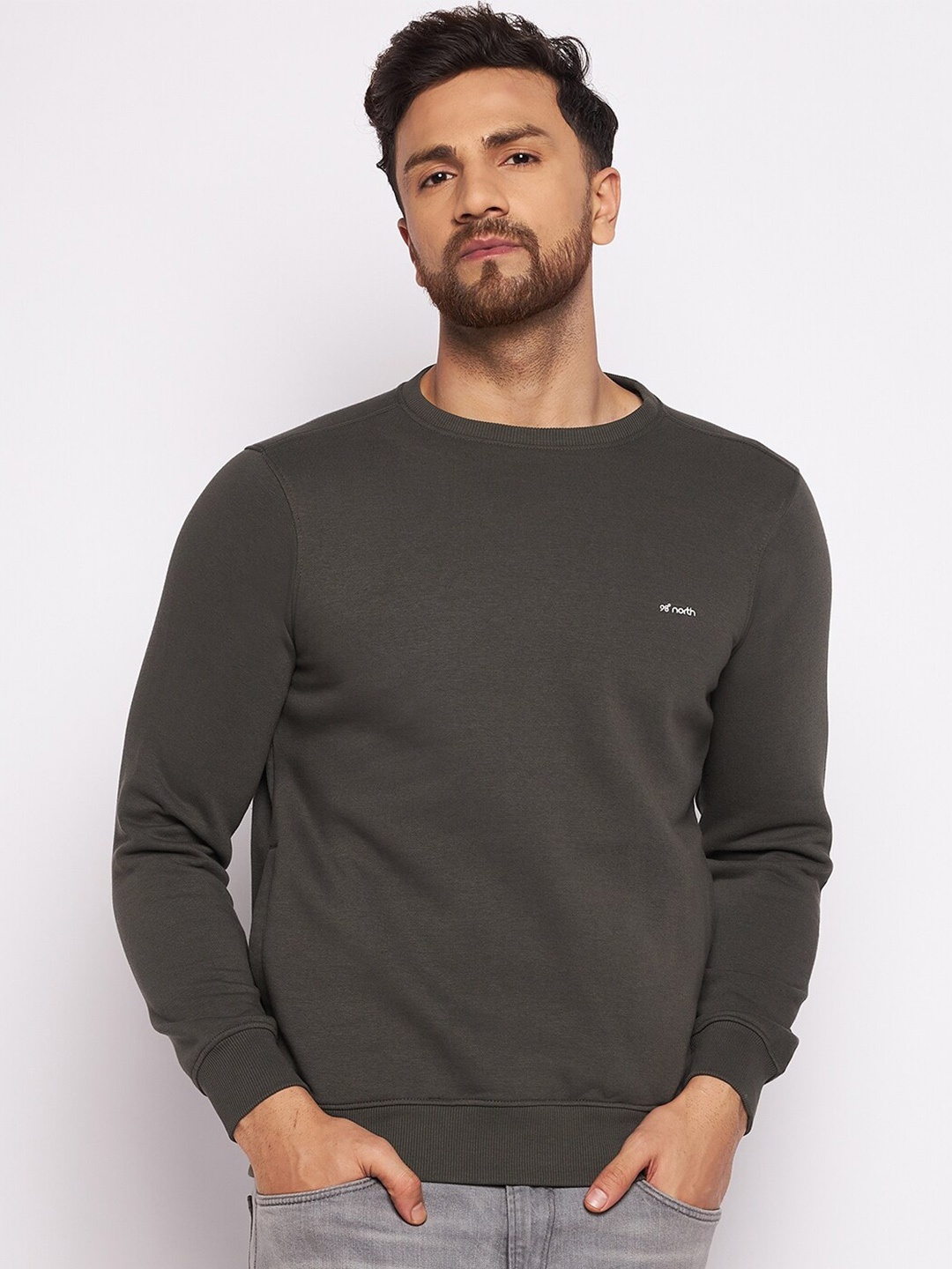 

98 Degree North Men Olive Green Fleece Sweatshirt