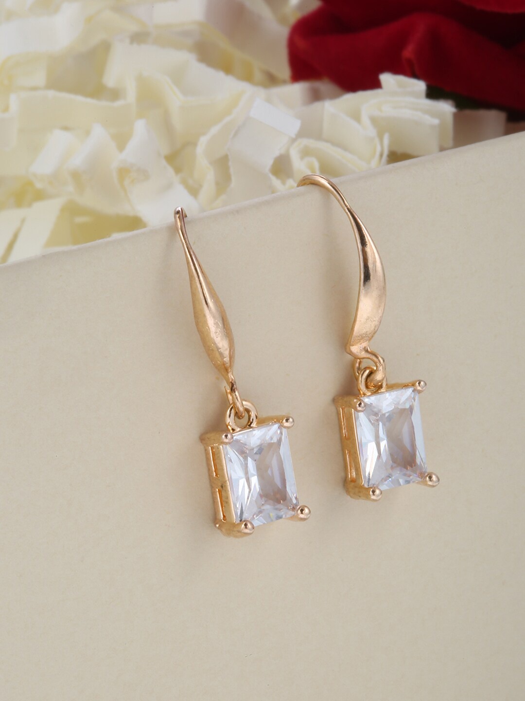 

Shining Diva Fashion Gold-Plated & White Contemporary Drop Earrings