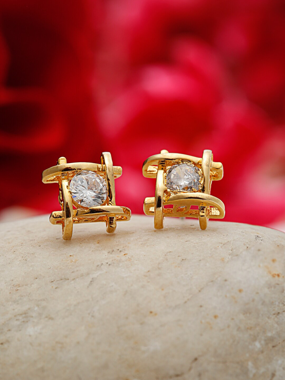 

Shining Diva Fashion Gold-Plated & White Contemporary Studs Earrings