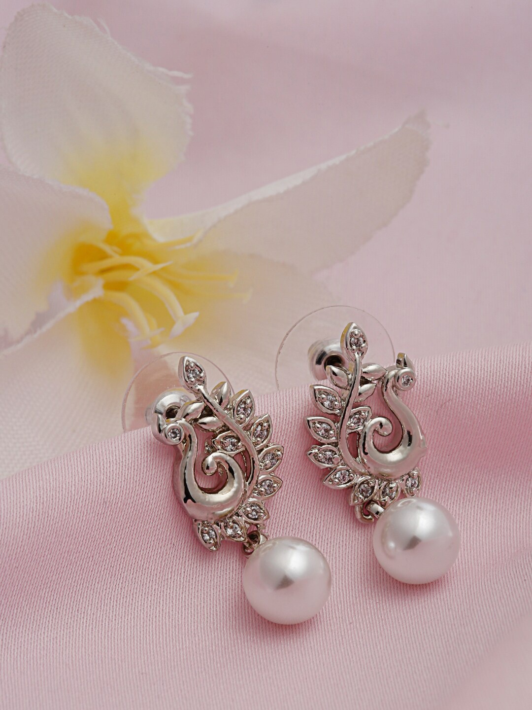

Shining Diva Fashion Silver-Plated & White Contemporary Drop Earrings