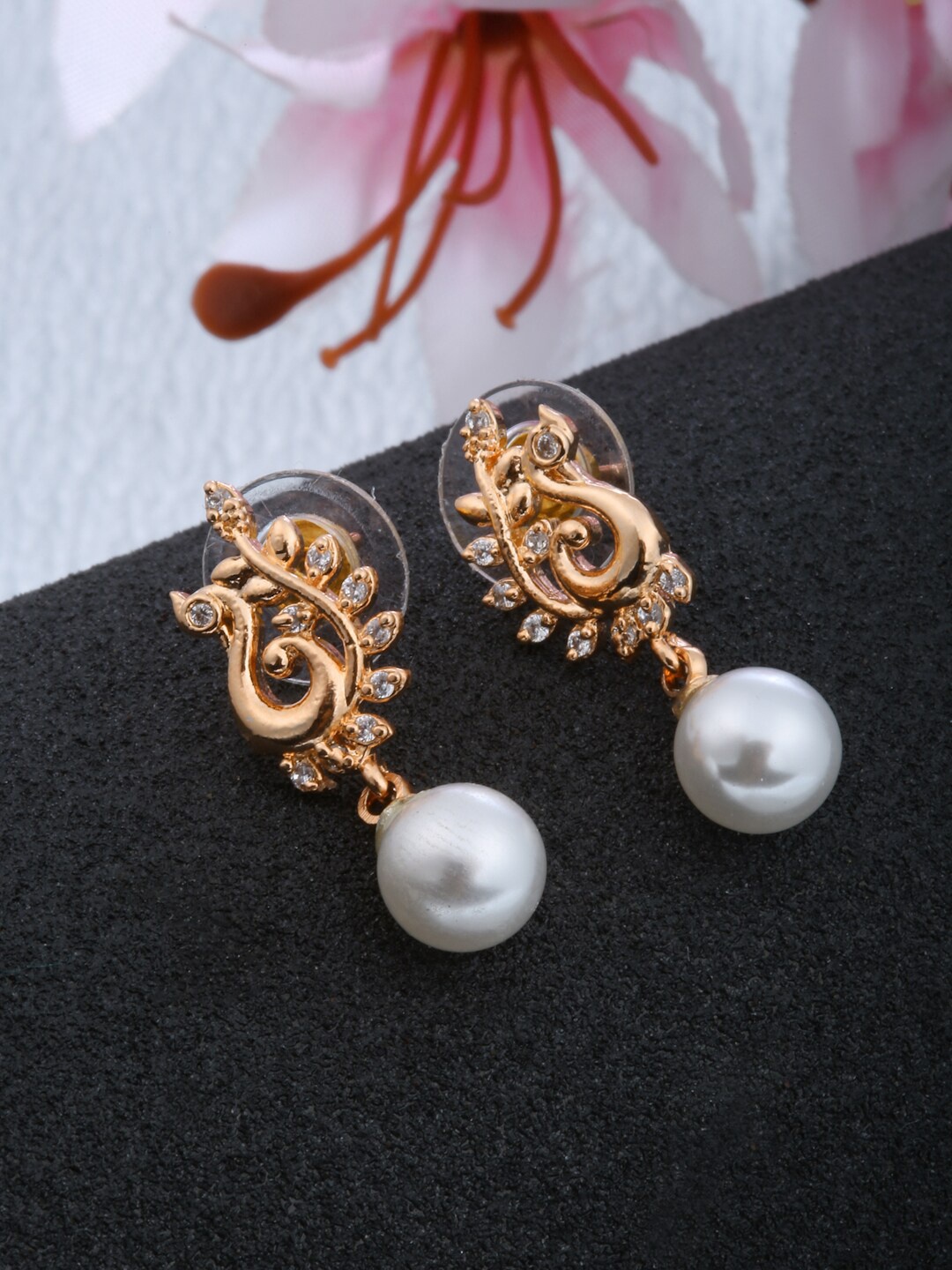 

Shining Diva Fashion Rose Gold Plated & White Contemporary Drop Earrings