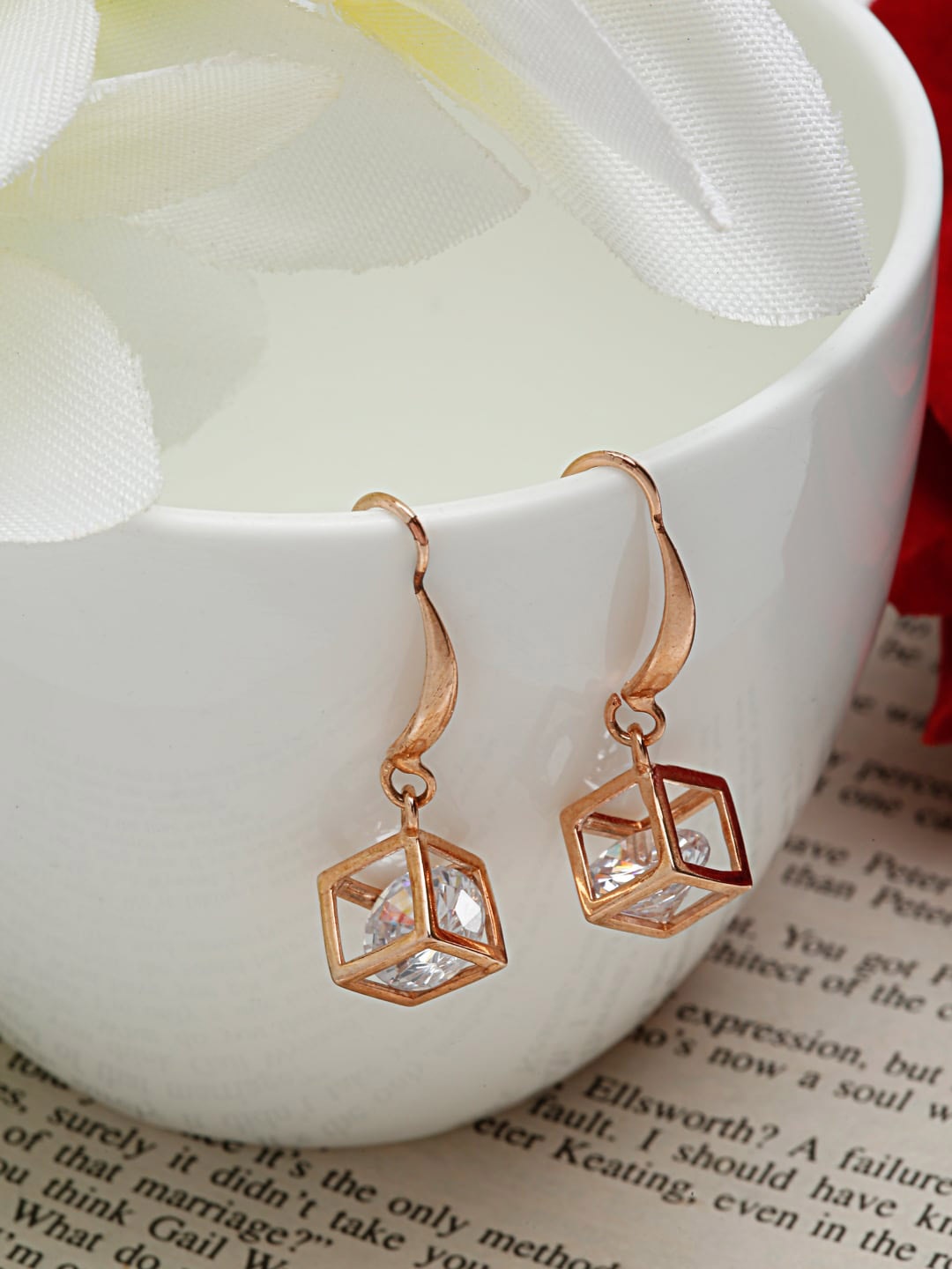 

Shining Diva Fashion Rose Gold Plated & White Contemporary Drop Earrings