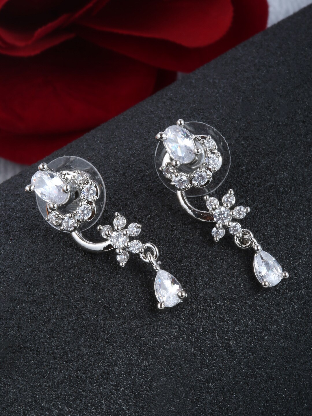 

Shining Diva Fashion Silver-Plated Contemporary Drop Earrings