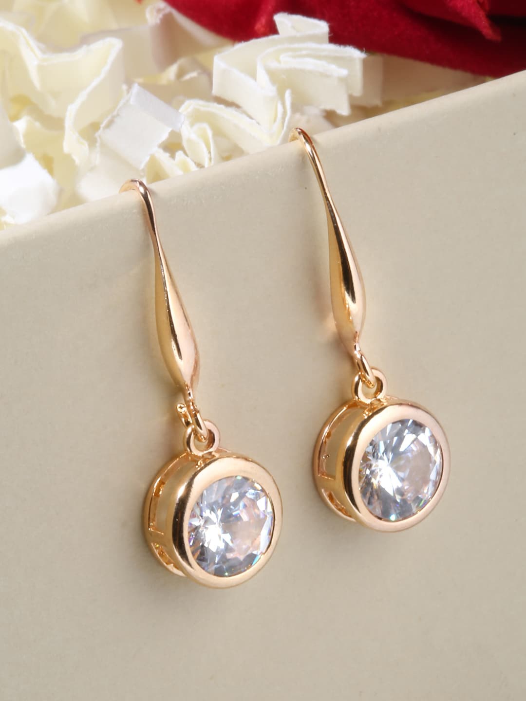 

Shining Diva Fashion Gold-Plated & White Contemporary Drop Earrings