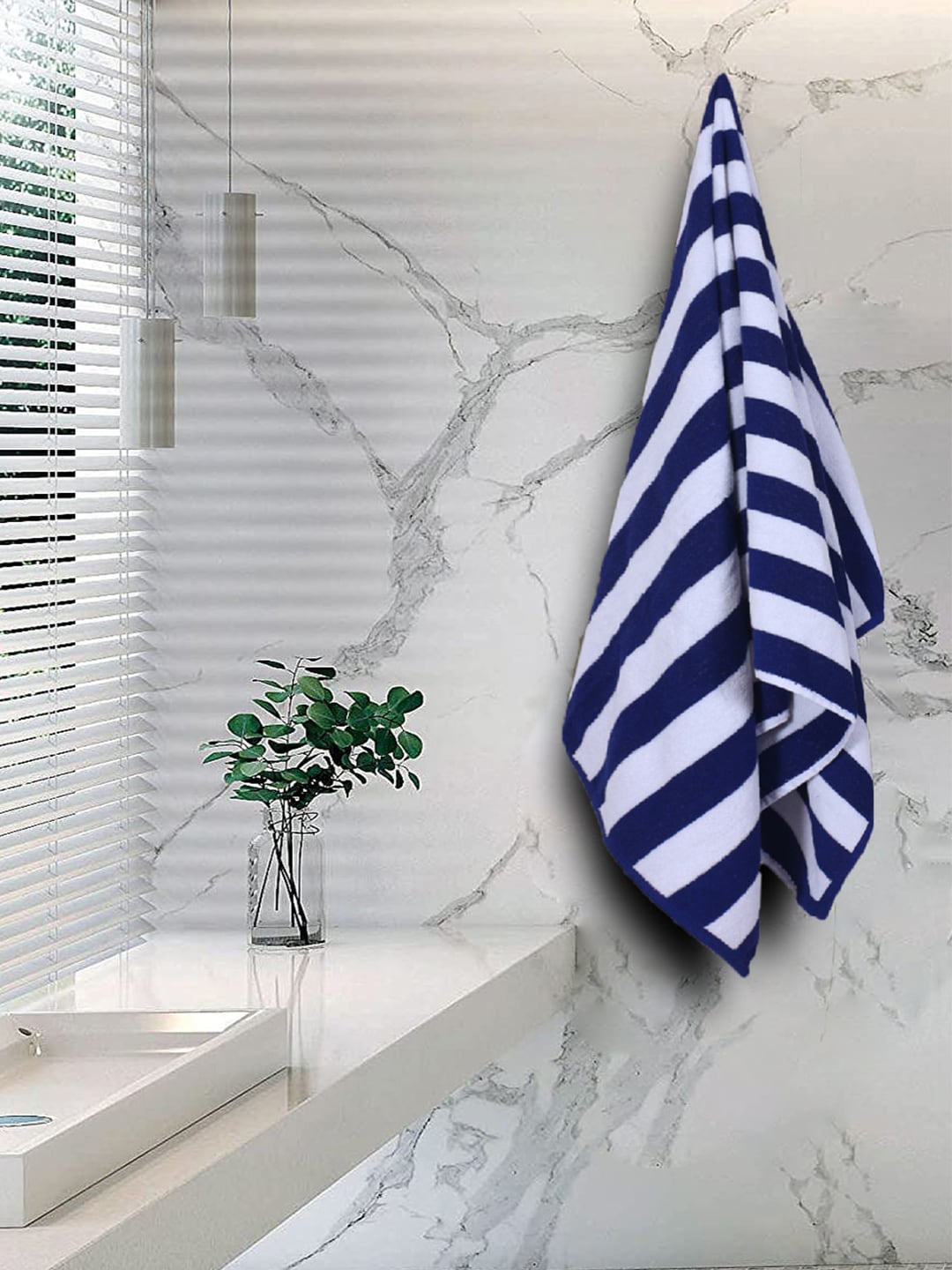 

Kuber Industries Set Of 2 Striped 400GSM Cotton Bath Towels, Blue